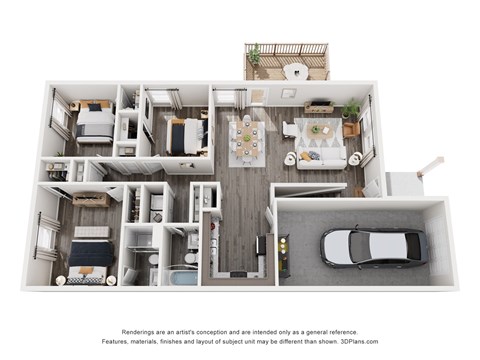 Floor plan for 4 beds, 3 baths, 2100 sqft